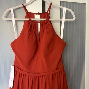 Azazie Mallory Rust Halter Maxi Bridesmaids dress